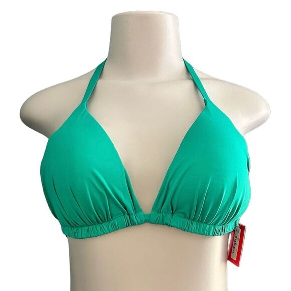 Spanx Triangle Ruched Halter Mystic Green Bikini Swim Top Size Large - Picture 2 of 7
